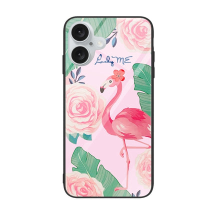 For iPhone 16 Colorful Painted Glass Phone Case(Flamingo) - iPhone 16 Cases by buy2fix | Online Shopping UK | buy2fix