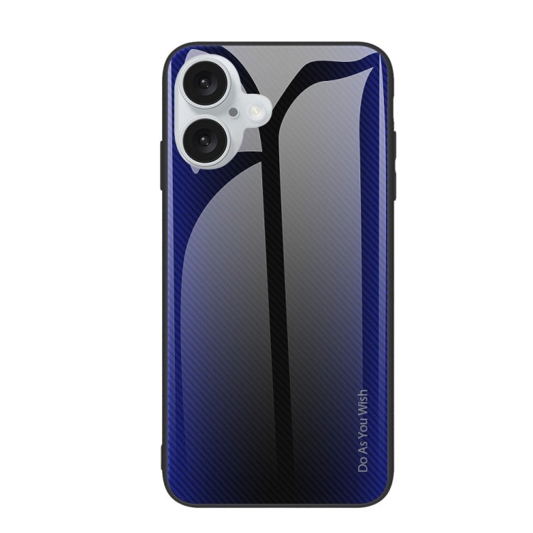 For iPhone 16 Texture Gradient Glass TPU Phone Case(Dark Blue) - iPhone 16 Cases by buy2fix | Online Shopping UK | buy2fix