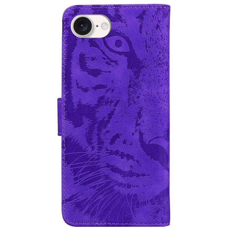 For iPhone SE 2024 Tiger Embossing Pattern Leather Phone Case(Purple) - More iPhone Cases by buy2fix | Online Shopping UK | buy2fix