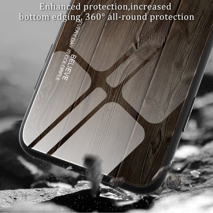 For iPhone 16 Plus Wood Grain Glass Phone Case(Dark Brown) - iPhone 16 Plus Cases by buy2fix | Online Shopping UK | buy2fix