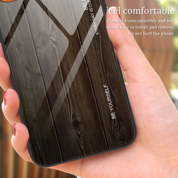 For iPhone 16 Plus Wood Grain Glass Phone Case(Black) - iPhone 16 Plus Cases by buy2fix | Online Shopping UK | buy2fix