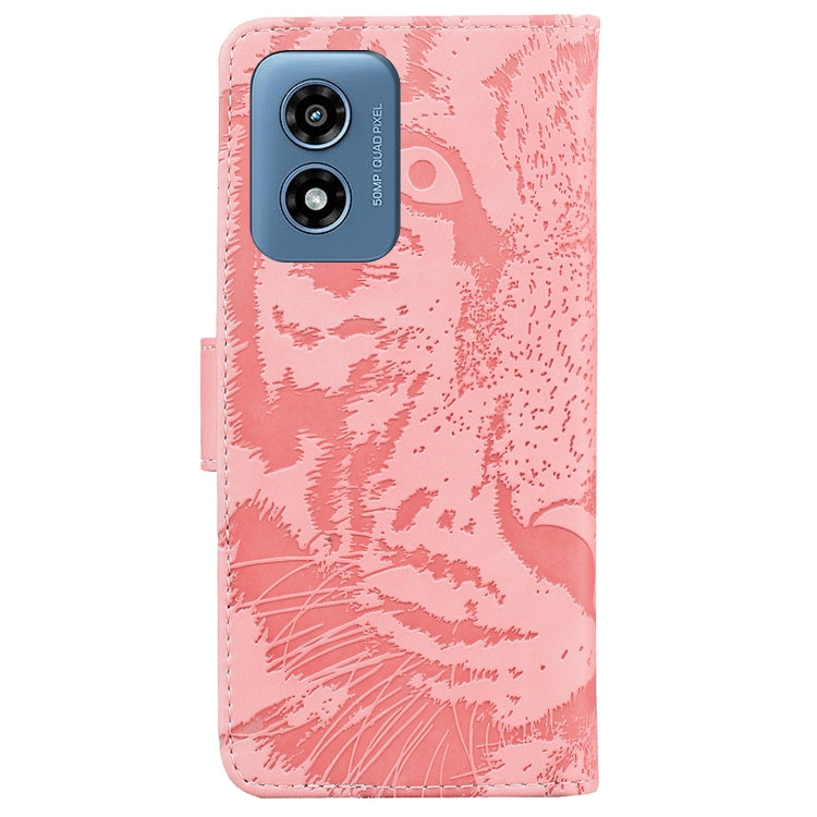 For Motorola Moto G Play 4G 2024 Tiger Embossing Pattern Leather Phone Case(Pink) - Motorola Cases by buy2fix | Online Shopping UK | buy2fix