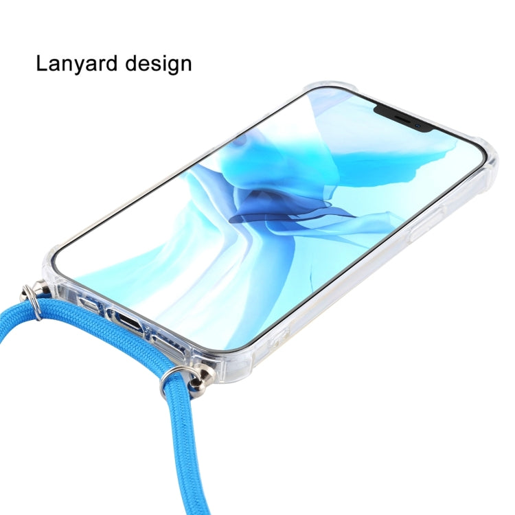 For iPhone 16 Four-Corner Shockproof Transparent TPU Case with Lanyard(Purple) - iPhone 16 Cases by buy2fix | Online Shopping UK | buy2fix