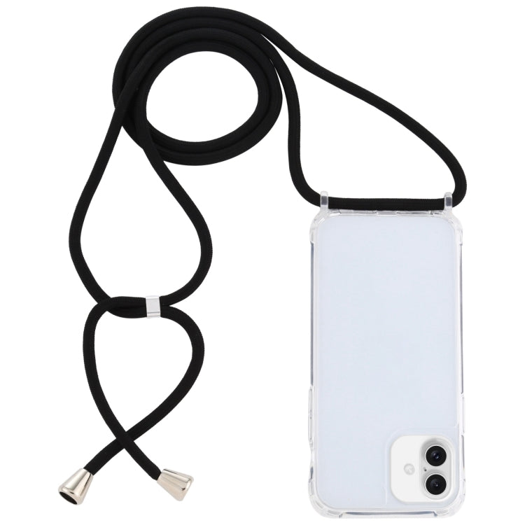 For iPhone 16 Transparent Acrylic Airbag Shockproof Phone Protective Case with Lanyard(Black) - iPhone 16 Cases by buy2fix | Online Shopping UK | buy2fix