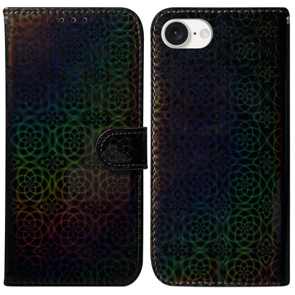 For iPhone 16e Colorful Magnetic Buckle Leather Phone Case(Black) - iPhone 16e Cases by buy2fix | Online Shopping UK | buy2fix