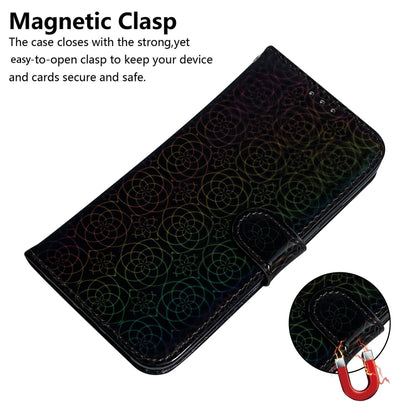 For iPhone 16e Colorful Magnetic Buckle Leather Phone Case(Black) - iPhone 16e Cases by buy2fix | Online Shopping UK | buy2fix