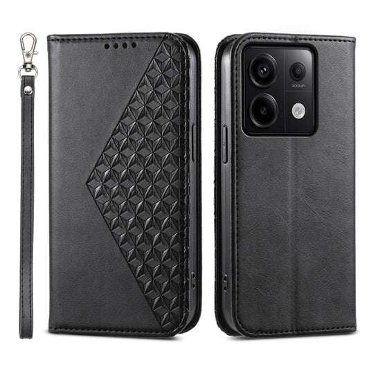 For Xiaomi Redmi Note 13 Pro 5G Cubic Grid Calf Texture Magnetic Leather Phone Case(Black) - Note 13 Pro Cases by buy2fix | Online Shopping UK | buy2fix