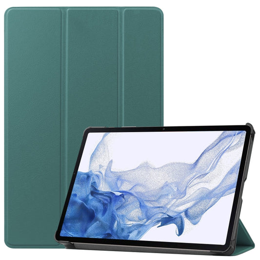 For Samsung Galaxy Tab S9 Custer Pure Color 3-Fold Holder Smart Leather Tablet Case(Dark Green) - Galaxy Tab S9 Cases by buy2fix | Online Shopping UK | buy2fix