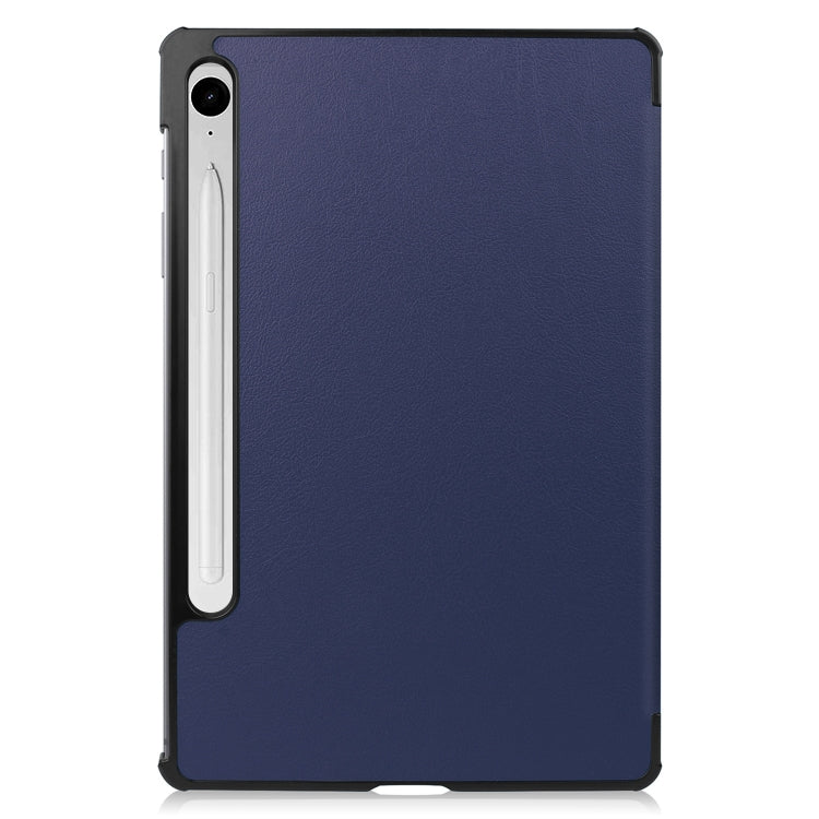 For Samsung Galaxy Tab S9 FE Custer Pure Color 3-Fold Holder Smart Leather Tablet Case(Dark Blue) - Galaxy Tab S9 FE by buy2fix | Online Shopping UK | buy2fix