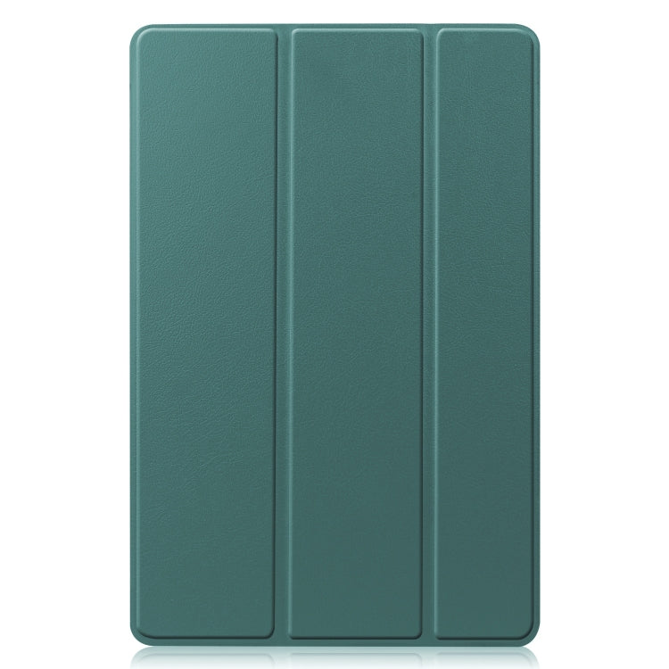 For Samsung Galaxy Tab S9 FE+ Custer Pure Color 3-Fold Holder Smart Leather Tablet Case(Dark Green) - Galaxy Tab S9 FE+ by buy2fix | Online Shopping UK | buy2fix