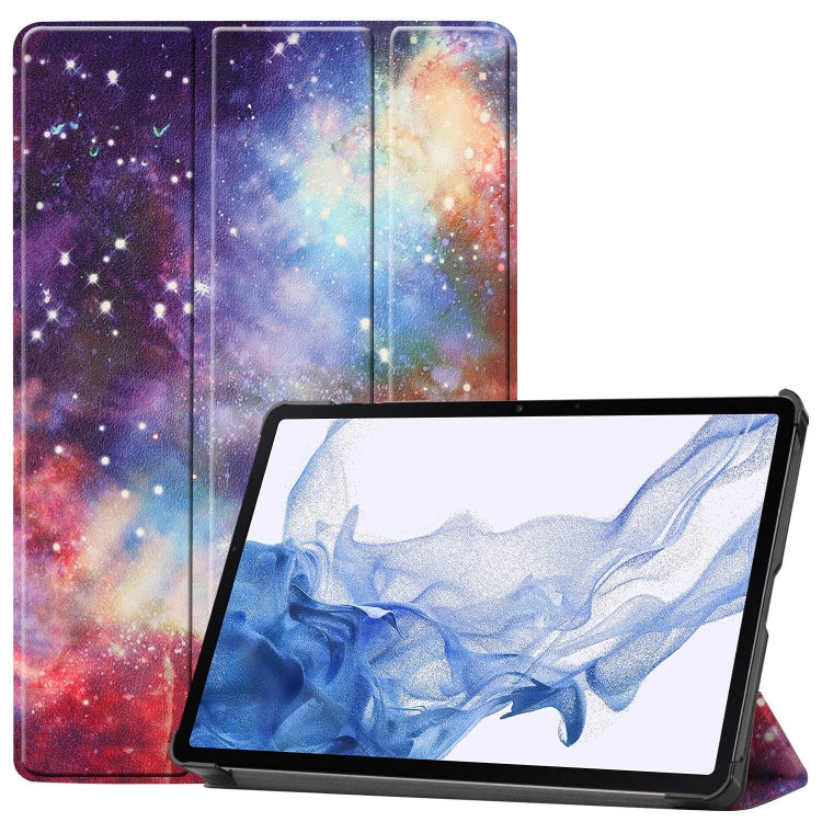 For Samsung Galaxy Tab S9 Custer Painted 3-Fold Holder Smart Leather Tablet Case(Milky Way Nebula) - Galaxy Tab S9 Cases by buy2fix | Online Shopping UK | buy2fix