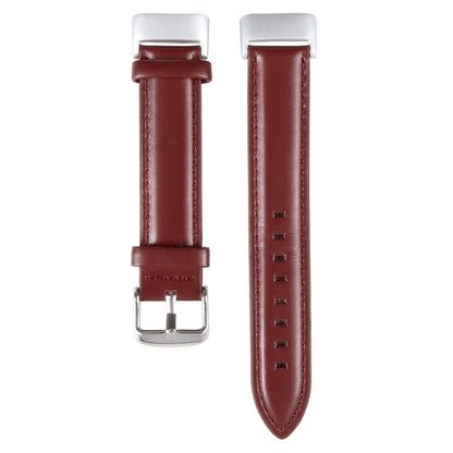 For Fitbit Charge 5 18mm Bamboo Joint Texture Genuine Leather Watch Band(Wine Red) - Watch Bands by buy2fix | Online Shopping UK | buy2fix