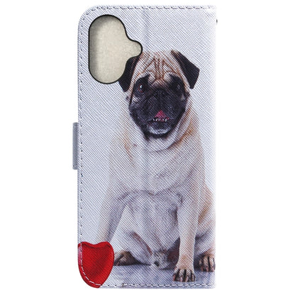 For iPhone 16 Coloured Drawing Flip Leather Phone Case(Pug) - iPhone 16 Cases by buy2fix | Online Shopping UK | buy2fix