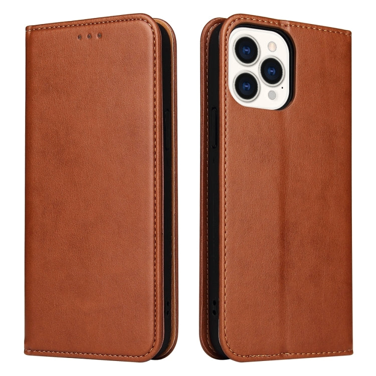 For iPhone 15 Pro Max Fierre Shann PU Genuine Leather Texture Phone Case(Brown) - iPhone 15 Pro Max Cases by FIERRE SHANN | Online Shopping UK | buy2fix