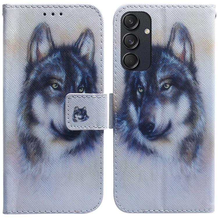 For Samsung Galaxy M55 Coloured Drawing Flip Leather Phone Case(White Wolf) - Galaxy Phone Cases by buy2fix | Online Shopping UK | buy2fix