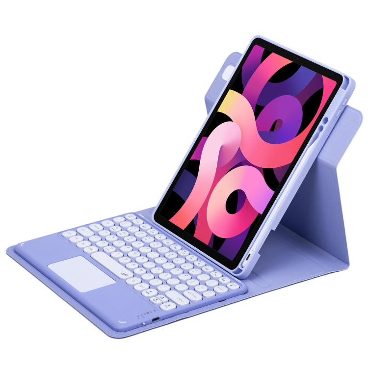 For iPad Air 2022 / iPad Pro 11 2021 Round Button 360 Degree Rotatable Bluetooth Keyboard Leather Case with Touchpad(Light Purple) - Universal by buy2fix | Online Shopping UK | buy2fix