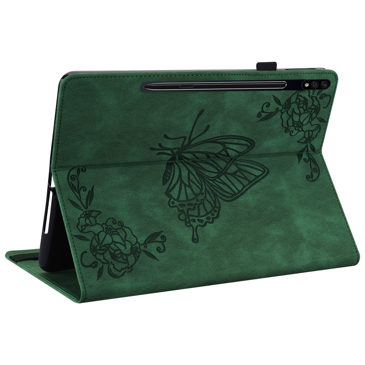 For Samsung Galaxy Tab S9 Butterfly Flower Embossed Leather Tablet Case(Green) - Galaxy Tab S9 Cases by buy2fix | Online Shopping UK | buy2fix