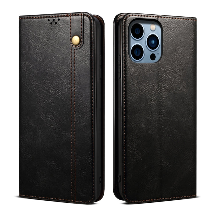 For iPhone 16 Pro Oil Wax Crazy Horse Texture Leather Phone Case(Black) - iPhone 16 Pro Cases by buy2fix | Online Shopping UK | buy2fix