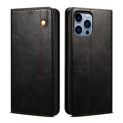 For iPhone 16 Pro Oil Wax Crazy Horse Texture Leather Phone Case(Black) - iPhone 16 Pro Cases by buy2fix | Online Shopping UK | buy2fix