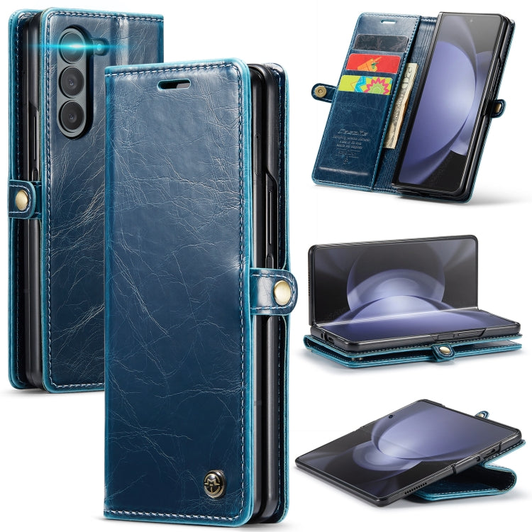 For Samsung Galaxy Z Fold5 CaseMe-003 PU + PC Business Style Crazy Horse Texture Leather Phone Case(Blue Green) - Galaxy Z Fold5 Cases by CaseMe | Online Shopping UK | buy2fix