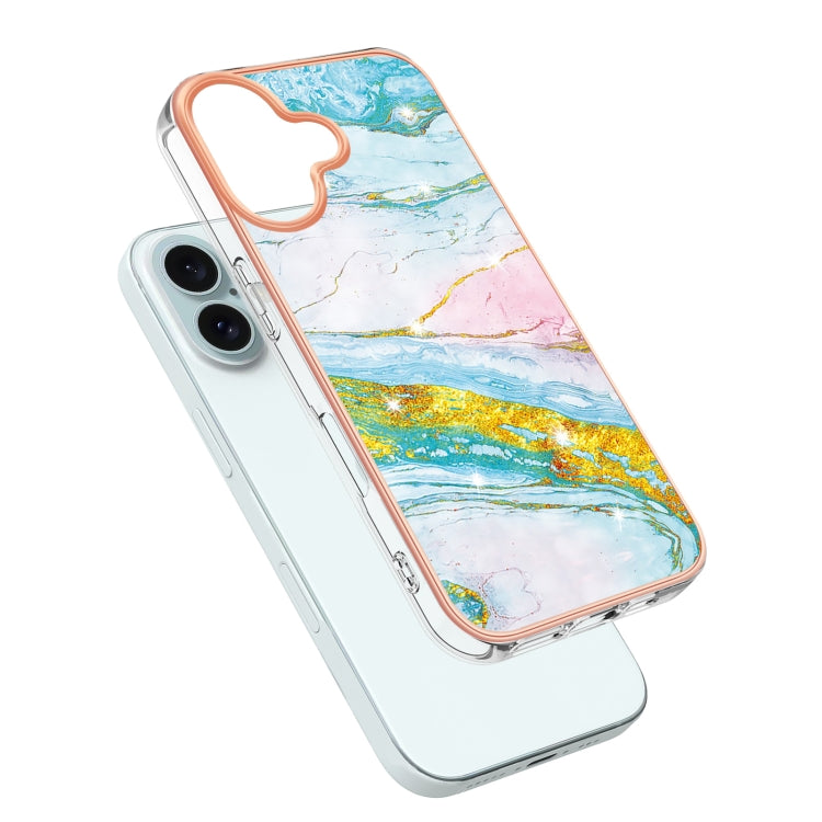 For iPhone 16 Plus Electroplating Marble Pattern Dual-side IMD TPU Shockproof Phone Case (Green 004) - iPhone 16 Plus Cases by buy2fix | Online Shopping UK | buy2fix