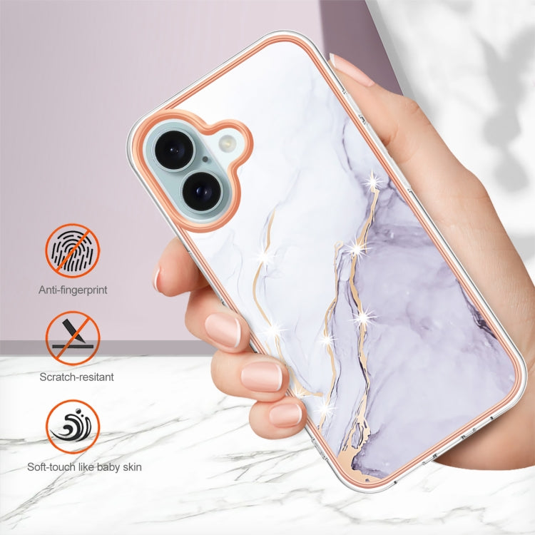 For iPhone 16 Electroplating Marble Pattern Dual-side IMD TPU Shockproof Phone Case (White 006) - iPhone 16 Cases by buy2fix | Online Shopping UK | buy2fix