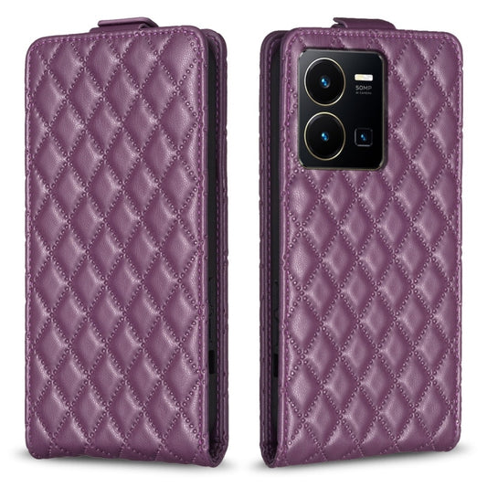 For vivo Y35 4G / Y22s Diamond Lattice Vertical Flip Leather Phone Case(Dark Purple) - vivo Cases by buy2fix | Online Shopping UK | buy2fix