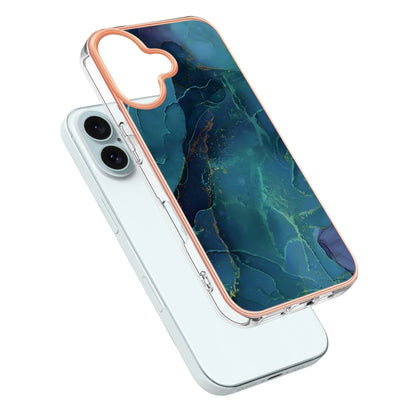 For iPhone 16 Plus Electroplating Marble Dual-side IMD Phone Case(Green 017) - iPhone 16 Plus Cases by buy2fix | Online Shopping UK | buy2fix