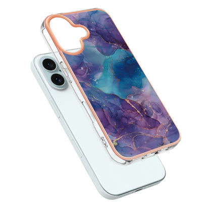 For iPhone 16 Plus Electroplating Marble Dual-side IMD Phone Case(Purple 016) - iPhone 16 Plus Cases by buy2fix | Online Shopping UK | buy2fix