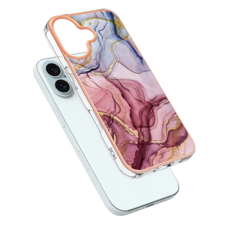 For iPhone 16 Plus Electroplating Marble Dual-side IMD Phone Case(Rose Red 014) - iPhone 16 Plus Cases by buy2fix | Online Shopping UK | buy2fix