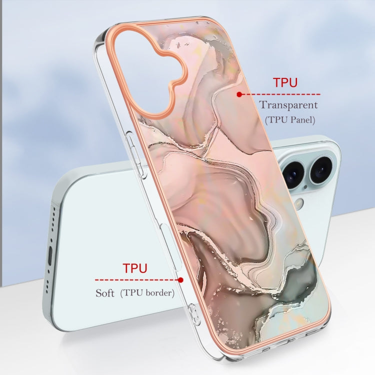 For iPhone 16 Electroplating Marble Dual-side IMD Phone Case(Rose Gold 015) - iPhone 16 Cases by buy2fix | Online Shopping UK | buy2fix