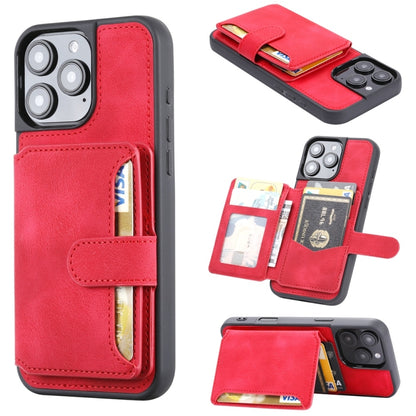 For iPhone 16 Pro Max Skin Feel Dream RFID Anti-theft PU Card Bag Phone Case(Red) - iPhone 16 Pro Max Cases by buy2fix | Online Shopping UK | buy2fix