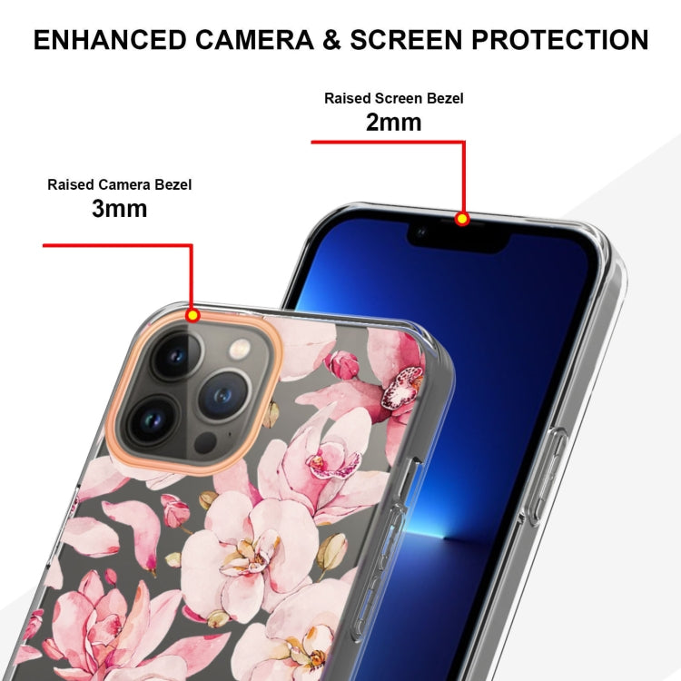 For iPhone 16 Pro Max Flowers and Plants Series IMD TPU Phone Case(Pink Gardenia) - iPhone 16 Pro Max Cases by buy2fix | Online Shopping UK | buy2fix