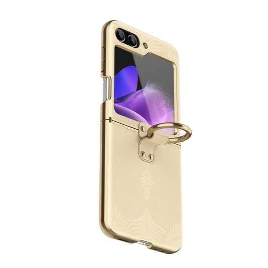 For Samsung Galaxy Z Flip6 Electroplated Embossed Leather Phone Case with Ring(Gold) - Galaxy Z Flip6 5G Cases by buy2fix | Online Shopping UK | buy2fix