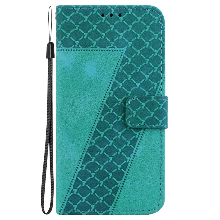 For iPhone 16e Seven-shaped Embossed Leather Phone Case(Green) - iPhone 16e Cases by buy2fix | Online Shopping UK | buy2fix