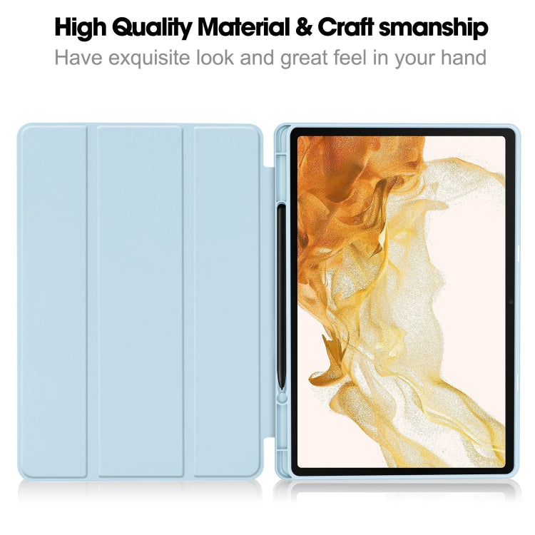 For Samsung Galaxy Tab S9+ 3-Fold Pure Color TPU Smart Leather Tablet Case with Pen Slot(Light Blue) - Galaxy Tab S9+ Cases by buy2fix | Online Shopping UK | buy2fix