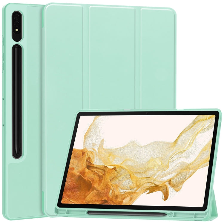 For Samsung Galaxy Tab S9+ 3-Fold Pure Color TPU Smart Leather Tablet Case with Pen Slot(Mint Green) - Galaxy Tab S9+ Cases by buy2fix | Online Shopping UK | buy2fix