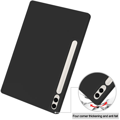 For Samsung Galaxy Tab S9 FE+ 3-Fold Pure Color TPU Smart Leather Tablet Case with Pen Slot(Black) - Galaxy Tab S9 FE+ by buy2fix | Online Shopping UK | buy2fix