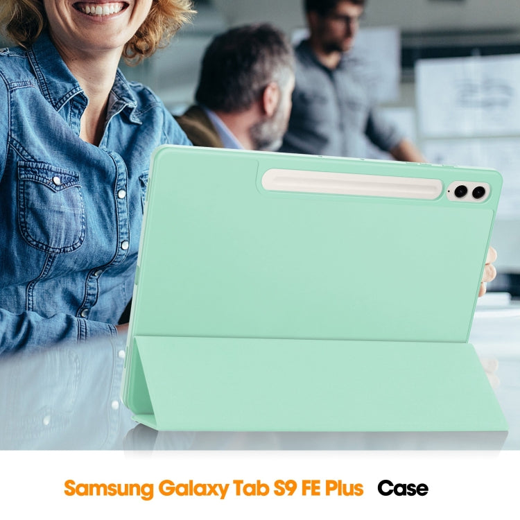 For Samsung Galaxy Tab S9 FE+ 3-Fold Pure Color TPU Smart Leather Tablet Case with Pen Slot(Mint Green) - Galaxy Tab S9 FE+ by buy2fix | Online Shopping UK | buy2fix