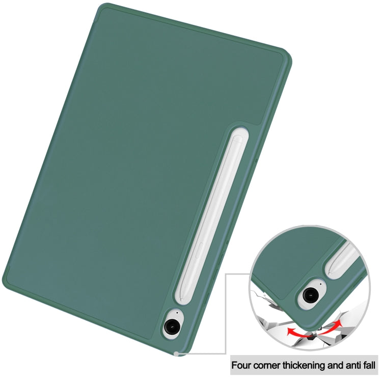 For Samsung Galaxy Tab S9 FE 3-Fold Pure Color TPU Smart Leather Tablet Case with Pen Slot(Dark Green) - Galaxy Tab S9 FE by buy2fix | Online Shopping UK | buy2fix