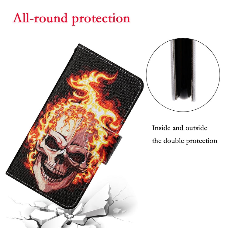 For iPhone 16 3D Colored Drawing Flip Leather Phone Case(Flame Skull) - iPhone 16 Cases by buy2fix | Online Shopping UK | buy2fix