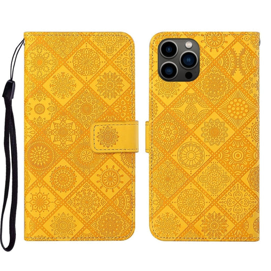 For iPhone 16 Pro Max Ethnic Style Embossed Pattern Leather Phone Case(Yellow) - iPhone 16 Pro Max Cases by buy2fix | Online Shopping UK | buy2fix