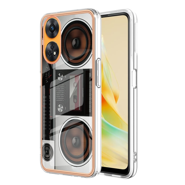 For OPPO Reno8 T 4G Electroplating Marble Dual-side IMD Phone Case(Retro Radio) - OPPO Cases by buy2fix | Online Shopping UK | buy2fix