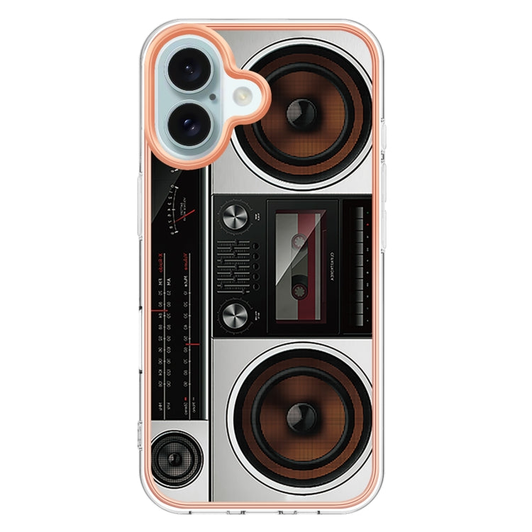 For iPhone 16 Plus Electroplating Marble Dual-side IMD Phone Case(Retro Radio) - iPhone 16 Plus Cases by buy2fix | Online Shopping UK | buy2fix