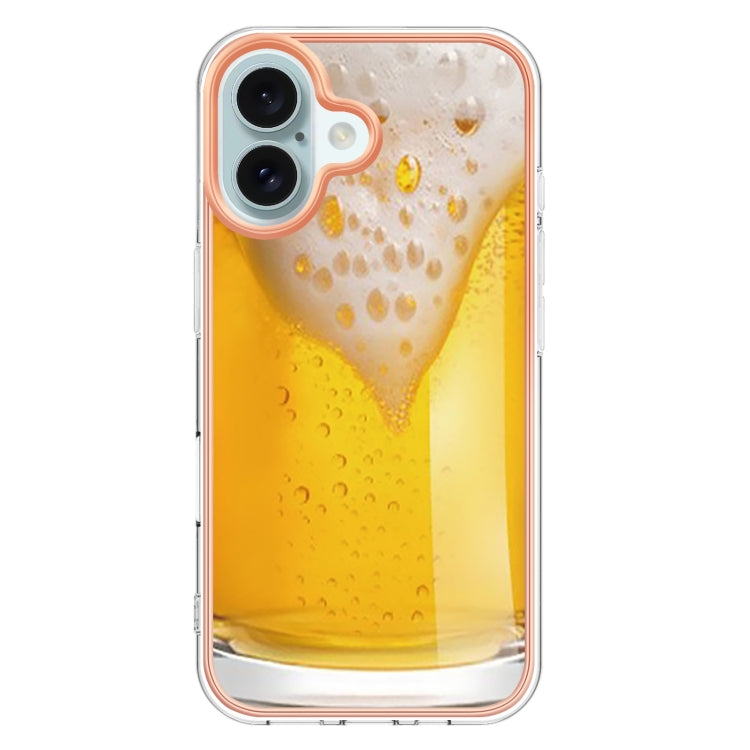 For iPhone 16 Electroplating Marble Dual-side IMD Phone Case(Draft Beer) - iPhone 16 Cases by buy2fix | Online Shopping UK | buy2fix