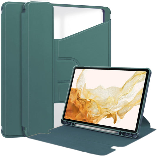 For Samsung Galaxy Tab S9+ 360 Rotation Transparent Smart Leather Case(Dark Green) - Galaxy Tab S9+ Cases by buy2fix | Online Shopping UK | buy2fix