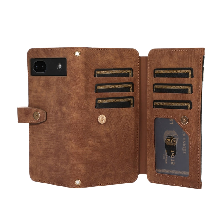 For Google Pixel 6a Dream 9-Card Wallet Zipper Bag Leather Phone Case(Brown) - Google Cases by buy2fix | Online Shopping UK | buy2fix