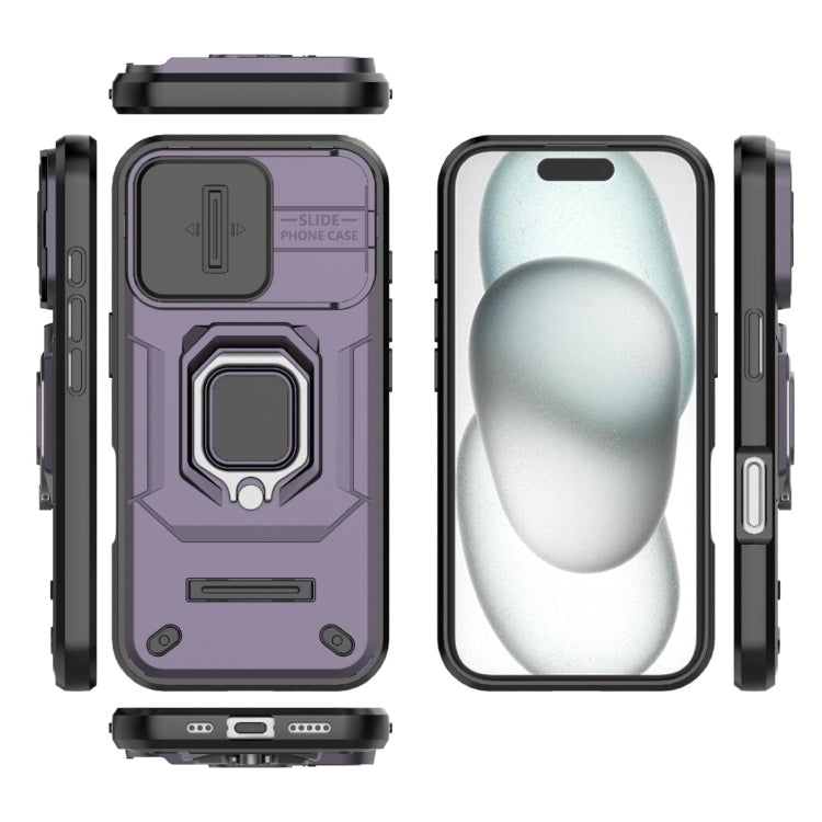 For iPhone 16 Sliding Camshield TPU + PC Shockproof Phone Case with Holder(Purple) - iPhone 16 Cases by buy2fix | Online Shopping UK | buy2fix