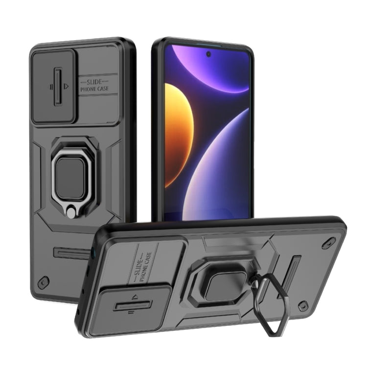 For Xiaomi Redmi Note 12 Turbo 5G Sliding Camshield TPU + PC Shockproof Phone Case with Holder(Black) - Xiaomi Cases by buy2fix | Online Shopping UK | buy2fix