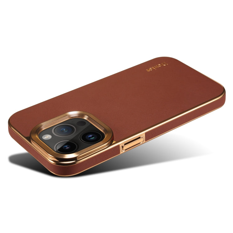 For iPhone 15 Pro Max Denior Cowhide Leather Plating Phone Case(Brown) - iPhone 15 Pro Max Cases by Denior | Online Shopping UK | buy2fix